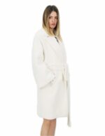 Coat 52 white color 100 cm long shawl collar in high quality cashmere and external pockets - Image 4