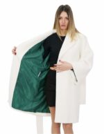 Coat 52 white color 100 cm long shawl collar in high quality cashmere and external pockets - Image 7