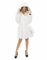 Fur coat 56 mink white with hood 91cm horizontal external pockets - Image 5