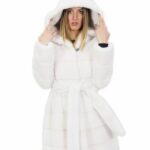 Cappotto pelliccia 56 visone bianco con cappuccio 91 centimetri orizzontale tasche esterne
