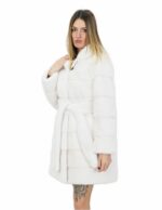 Fur coat 56 mink white with hood 91cm horizontal external pockets - Image 3