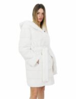 Fur coat 56 mink white with hood 91cm horizontal external pockets - Image 4