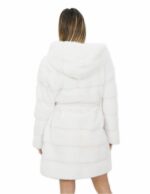 Fur coat 56 mink white with hood 91cm horizontal external pockets - Image 6