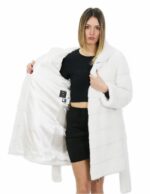Fur coat 56 mink white with hood 91cm horizontal external pockets - Image 7