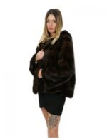 Giacca 58 visone orizzontale fasce larghe demi buff cappuccio ganci manica lunga