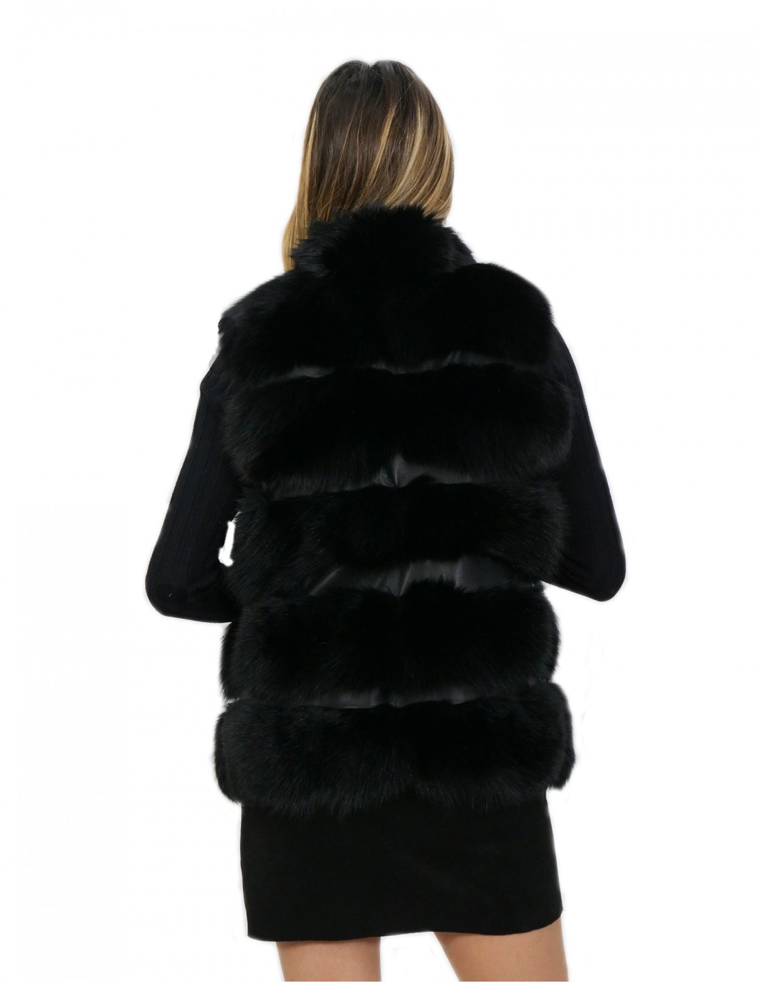 Короткий жилет лисица застежка-молния черный цвет 44 длинный 62 см воротник внешние карманы — изображение 6