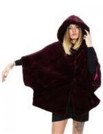 Mink fur size 46 ruby red cape long 72cm long hood woman - Image 3