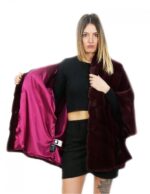 Mink fur size 46 ruby red cape long 72cm long hood woman - Image 7