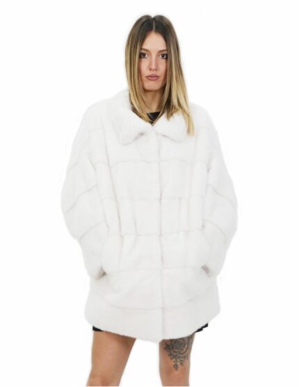 Giacca visone bianco ottico davanti orizzontale dietro intera pistagna manica 3/4