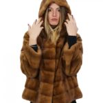 Giacca visone orizzontale corto con cappuccio 52 gold oro manica lunga