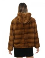 Kurze horizontale Nerzjacke mit Kapuze 52 Gold Gold Langarm – Bild 6