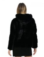 Kurze horizontale Nerzjacke mit Kapuze 50 schwarze Langärmel – Bild 6