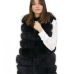 Smanicato pelliccia volpe nero 48 con riporti pelle chiusura ganci alto 78 centimetri