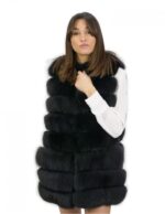 Smanicato pelliccia volpe nero 48 con riporti pelle chiusura ganci alto 78 centimetri