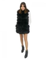 Sleeveless fox fur black 48 with leather trim hook closure 78 cm high - Image 5