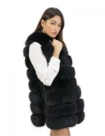 Sleeveless fox fur black 48 with leather trim hook closure 78 cm high - Image 3