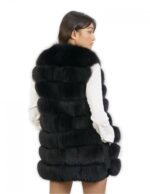 Sleeveless fox fur black 48 with leather trim hook closure 78 cm high - Image 6