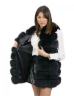 Sleeveless fox fur black 48 with leather trim hook closure 78 cm high - Image 7
