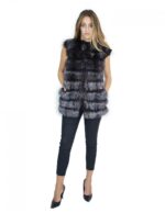Anthracite grey blue fox fur vest with suede inserts 44-46 - Image 5