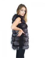 Anthracite grey blue fox fur vest with suede inserts 44-46 - Image 4