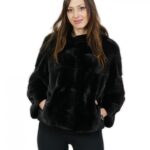 Giacca visone orizzontale 46 blackglama collo cratere manica tre quarti corta