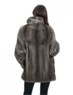 Cappottino in visone orizzontale blu iris pistagna 44 pelle intera dietro con tasche esterne