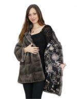 Cappottino in visone orizzontale blu iris pistagna 44 pelle intera dietro con tasche esterne