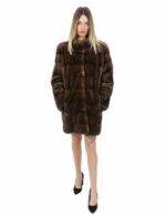 Brown coat in horizontal mink with pistagna 48 80 cm long - Image 5