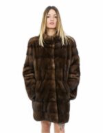 Brown coat in horizontal mink with pistagna 48 80 cm long