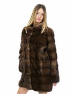 Brown coat in horizontal mink with pistagna 48 80 cm long - Image 2