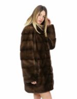 Brown coat in horizontal mink with pistagna 48 80 cm long - Image 3