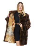 Brown coat in horizontal mink with pistagna 48 80 cm long - Image 6