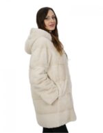 Beige coat in horizontal mink with hood 46 88 cm long with drawstring waist - Image 3
