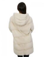 Beige coat in horizontal mink with hood 46 88 cm long with drawstring waist - Image 6