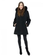 Black inverted sheepskin coat with hood 48 fox edge with external pockets - Image 5