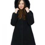 Cappottino in montone rovesciato nero con cappuccio 48 bordo volpe con tasche esterne