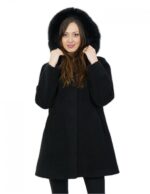 Cappottino in montone rovesciato nero con cappuccio 48 bordo volpe con tasche esterne