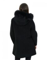 Black inverted sheepskin coat with hood 48 fox edge with external pockets - Image 6