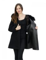Black inverted sheepskin coat with hood 48 fox edge with external pockets - Image 7