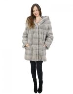 Cappottino zaffiro in visone orizzontale con cappuccio 46 lungo 88 centimetri con coulisse vita