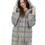 Cappottino zaffiro in visone orizzontale con cappuccio 46 lungo 88 centimetri con coulisse vita