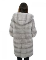 Cappottino zaffiro in visone orizzontale con cappuccio 46 lungo 88 centimetri con coulisse vita