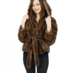 Giacca pelliccia di visone orizzontale 48 kopenaghen furs con cintura e cappuccio