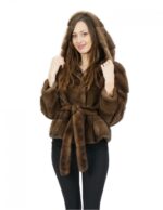 Giacca pelliccia di visone orizzontale 48 kopenaghen furs con cintura e cappuccio