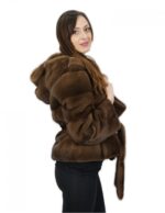 Giacca pelliccia di visone orizzontale 48 kopenaghen furs con cintura e cappuccio