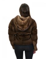 Giacca pelliccia di visone orizzontale 48 kopenaghen furs con cintura e cappuccio