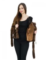 Giacca pelliccia di visone orizzontale 48 kopenaghen furs con cintura e cappuccio