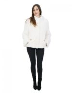 Horizontal Mink Jacket 42 White Optic Hood Sleeve Three Quarter Short - Image 5
