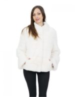 Giacca visone orizzontale 42 bianco ottico cappuccio manica tre quarti corta