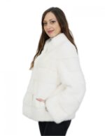 Horizontal Mink Jacket 42 White Optic Hood Sleeve Three Quarter Short - Image 3
